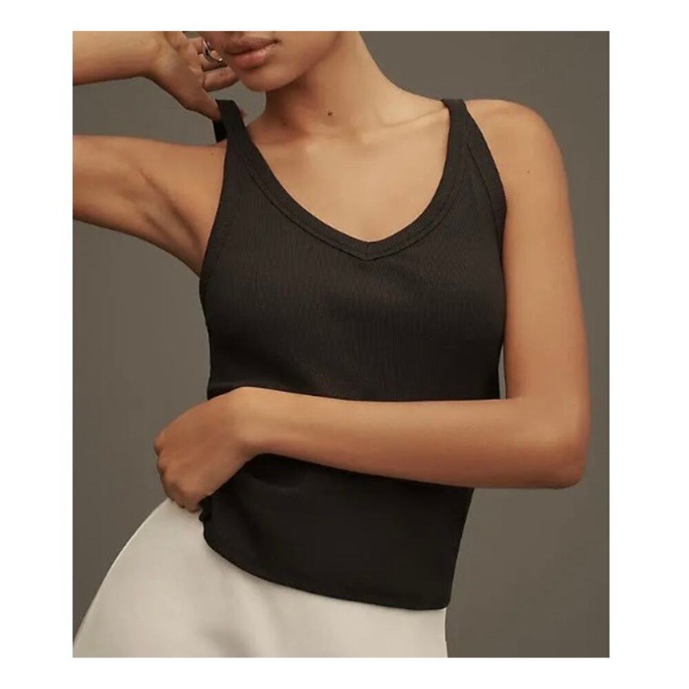 Pilcro Sz S Black Ribbed Scooped V-neck Tank Top Basic Minimalist Versatile